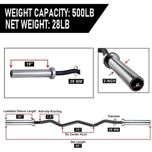 Olympic Curl Bar, 56 inch EZ Curl Barbell, 500 LB Weight Capacity Lifting Bar for Strength Training, Biceps Curl and Triceps Extensions - 1026797 Olympic Curl Bar, 56 inch EZ Curl Barbell, 500 LB Weight Capacity Lifting Bar for Strength Training, Biceps Curl and Triceps Extensions - 1026797